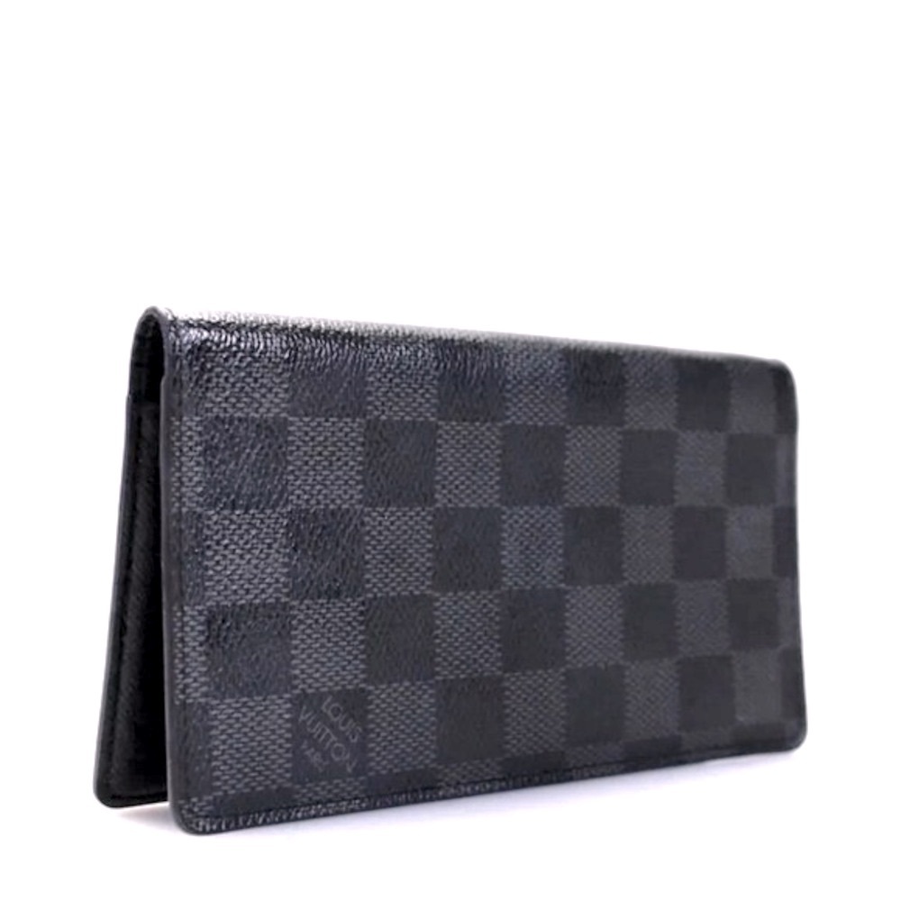 EUC [Louis Vuitton] Checkered Long Unisex Wallet Credit Card Holder Black/Grey